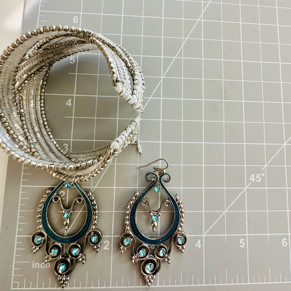 Rhinestone Statement Earrings & Cuff Bracelet - image 3